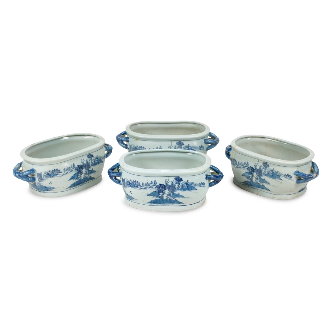 A Set of Four Chinese Export Porcelain JardiniËres: A Set of Four Chinese Export Porcelain JardiniËres 19th Century Height of each 7 x width 18 x depth 9 1/4 inches. This lot is located in Chicago.