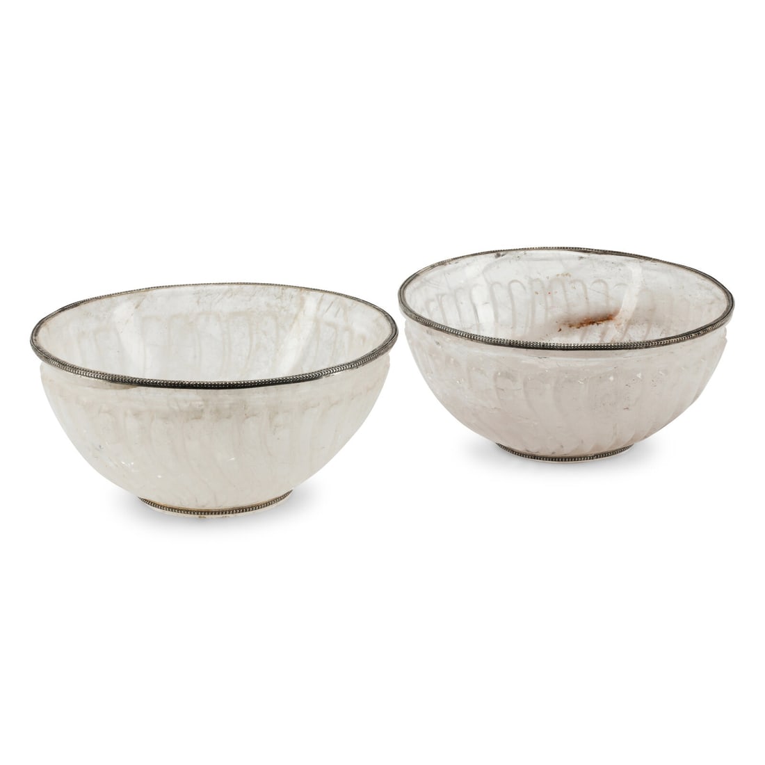A Pair of Silver Mounted Fluted Rock Crystal Bowls (1 of 2)