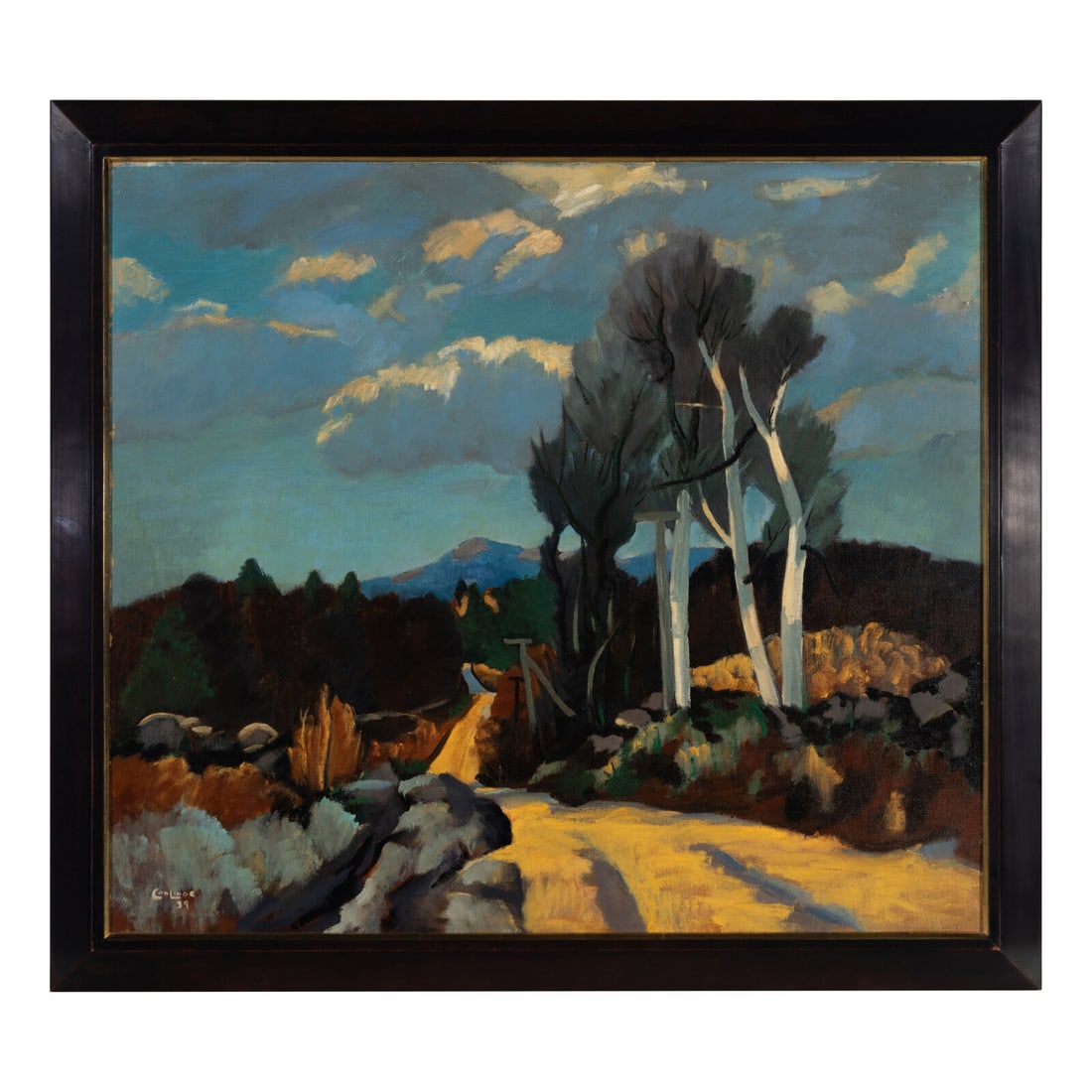 Mountfort Coolidge (American, 1888-1954) Road to the Mountain, 1939: Mountfort Coolidge (American, 1888-1954) Road to the Mountain, 1939 oil on canvas signed Coolidge and dated (lower left); titled and stamped with Mountfort Coolidge Estate stamp (on the reverse) 30 x 