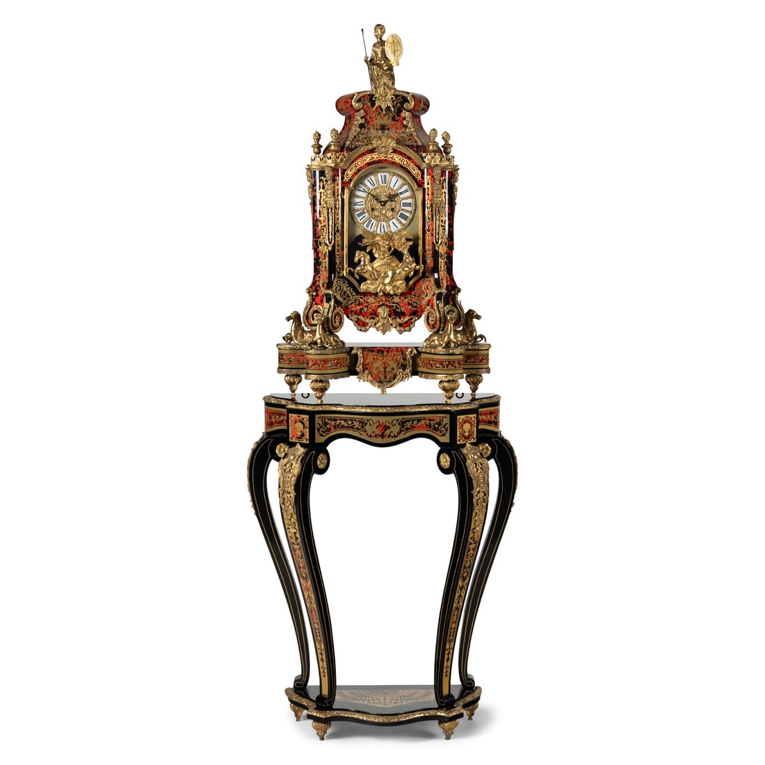 A Large Louis XIV Style Boulle Marquetry and Gilt Metal Mounted Clock and Stand (1 of 4)