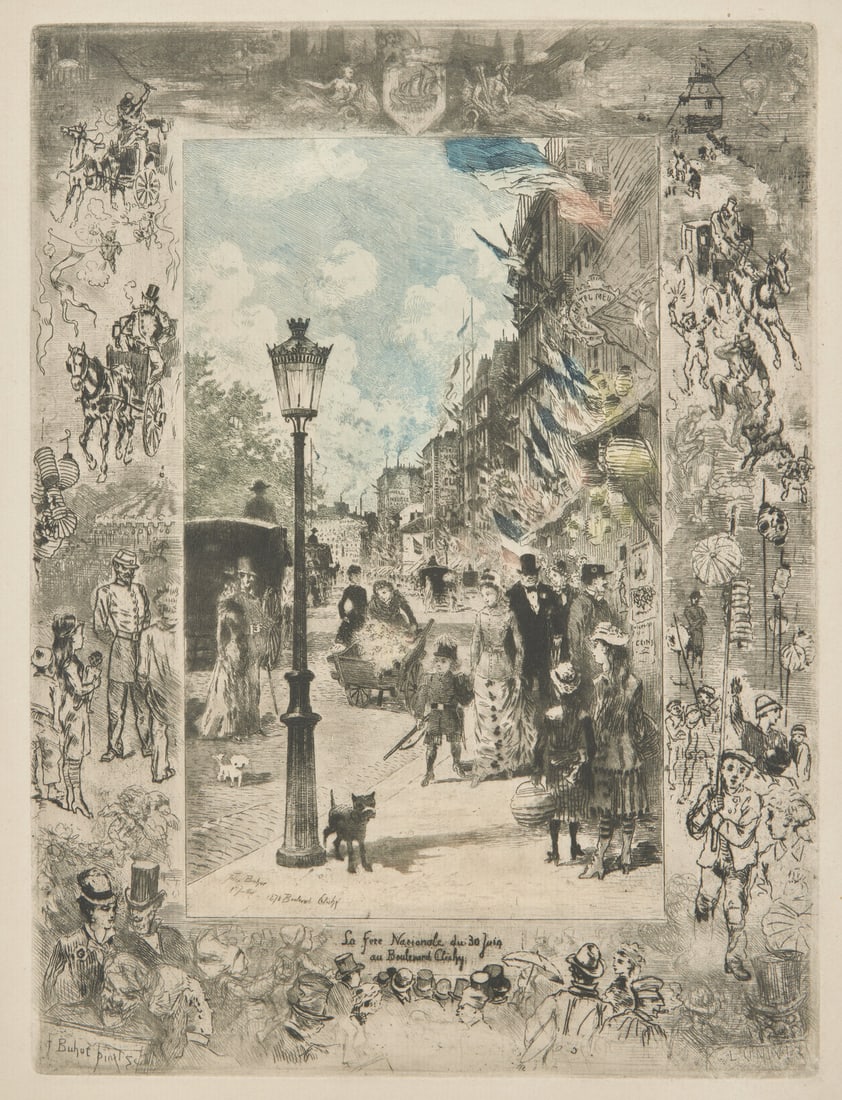 FÈlix Hilaire Buhot (French, 1847-1898) La FÍte Nationale du 30 Juin au Boulevard Clichy, (1 of 2)