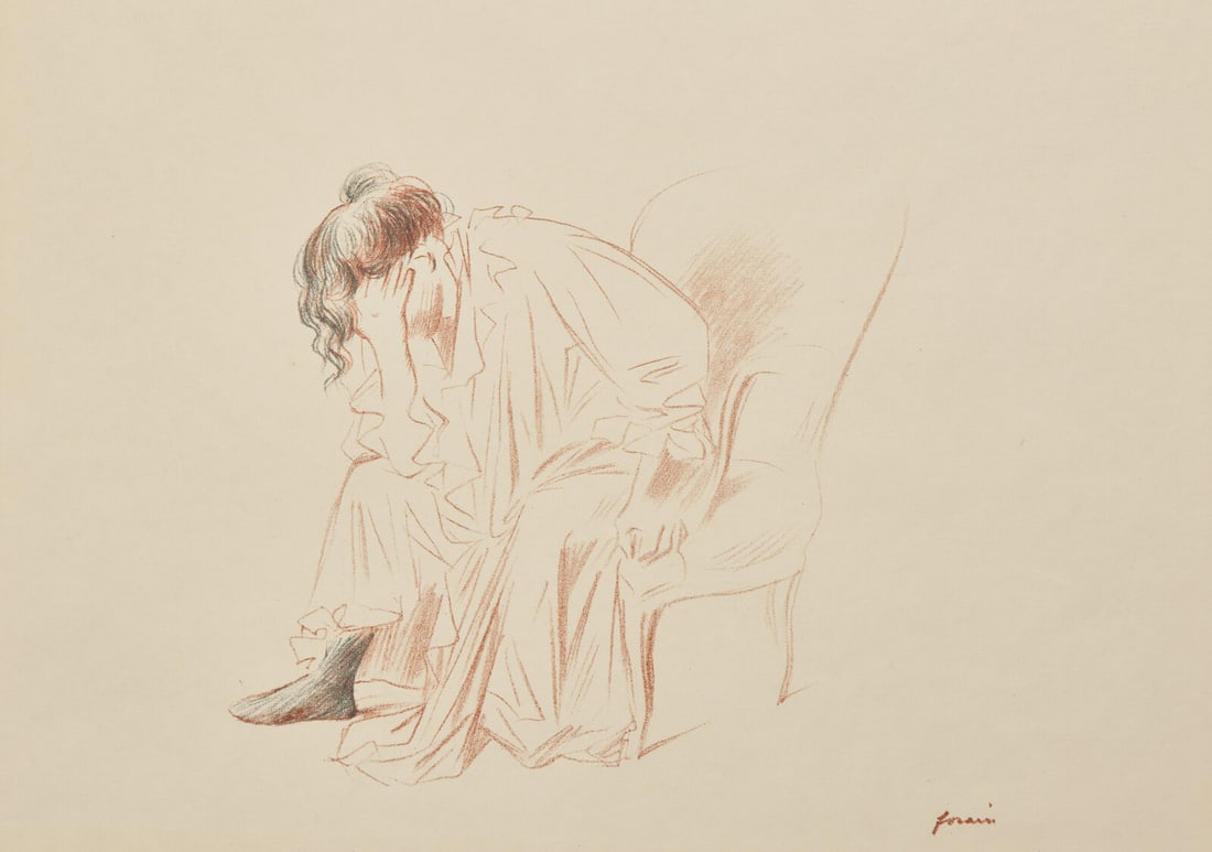 Jean-Louis Forain (French, 1852-1931) Femme Assise, La TÍte dans la Main Droite, 1867: Jean-Louis Forain (French, 1852-1931) Femme Assise, La TÍte dans la Main Droite, 1867 lithograph 16 3/8 x 20 5/8 in. This lot is located in Philadelphia. Literature Faxon 244; GuÈrin 61