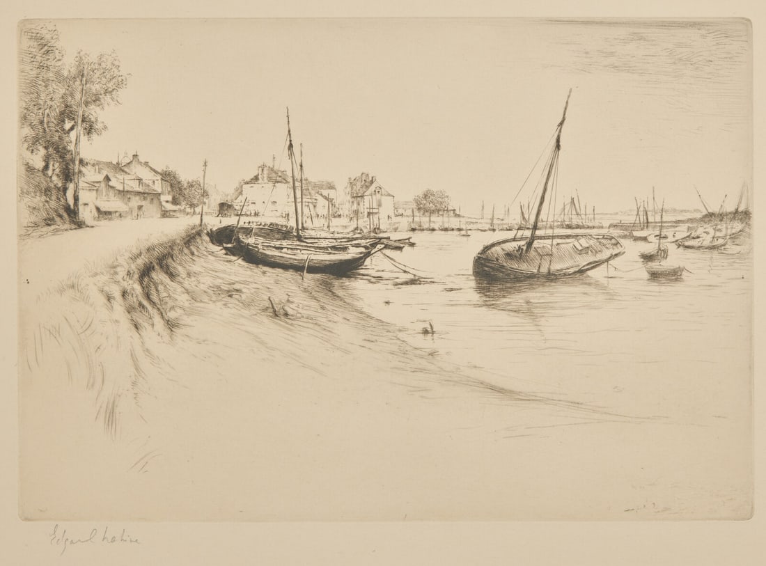 Edgar Chahine (French, 1874ñ1947) MarÈe Basse, Villers sur Mer: Edgar Chahine (French, 1874ñ1947) MarÈe Basse, Villers sur Mer etching on Arches signed in pencil 8 5/8 x 12 1/2 in. This lot is located in Philadelphia.
