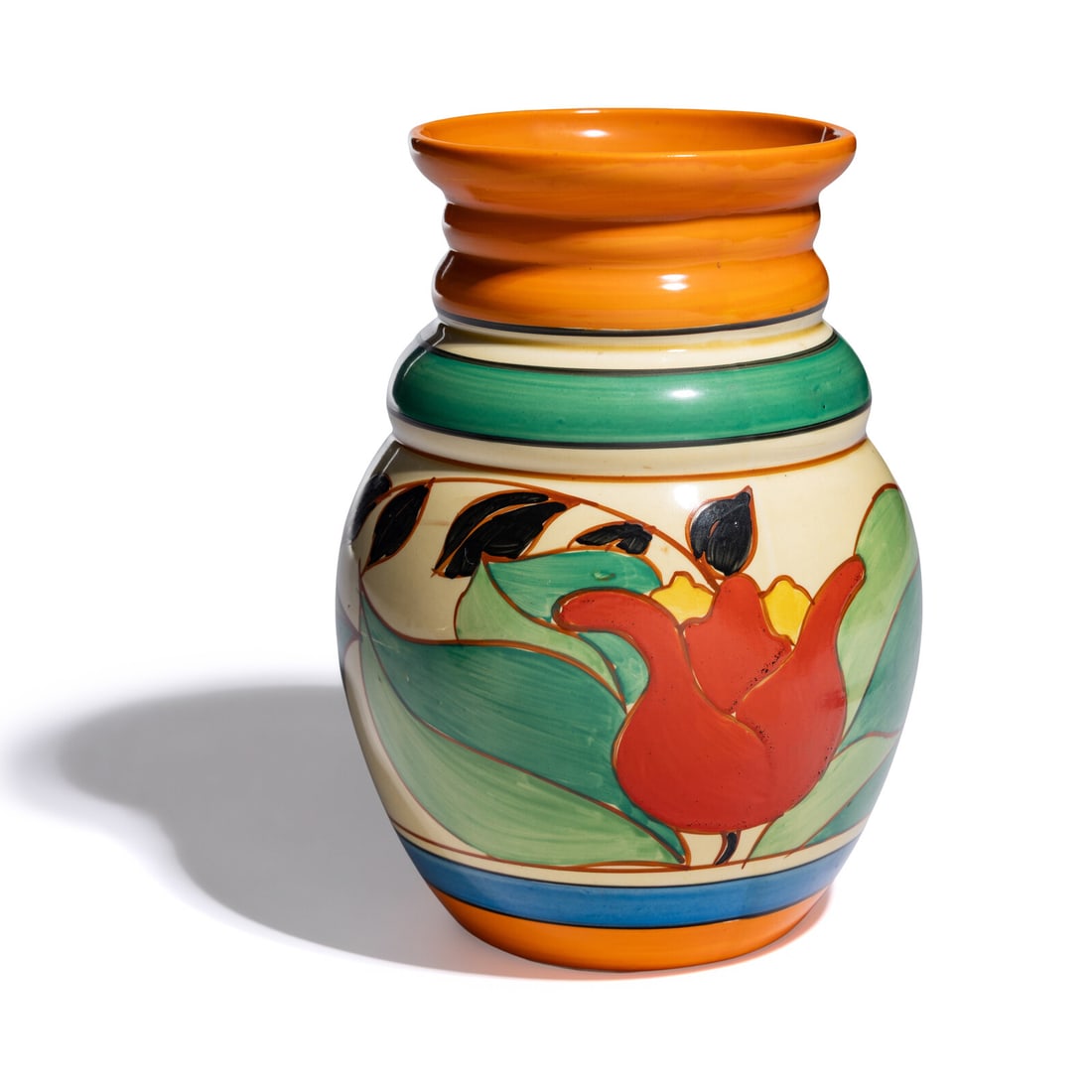 Clarice Cliff (English, 1899-1972) Red Tulip (Tulip & Leaves) pattern vase (1 of 4)