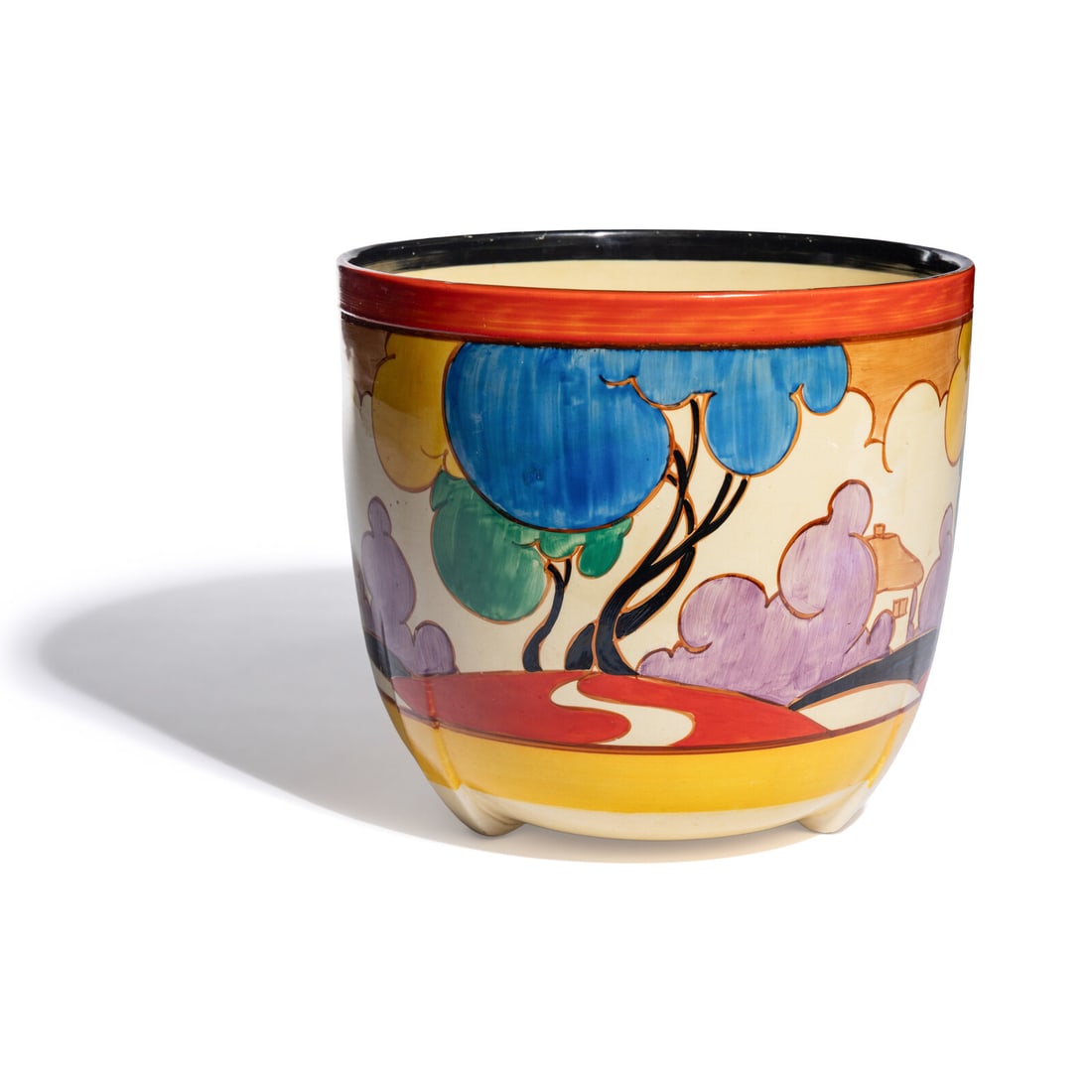 Clarice Cliff (English, 1899-1972) Blue Autumn (Balloon Trees) pattern Dover jardiniÀre (1 of 5)