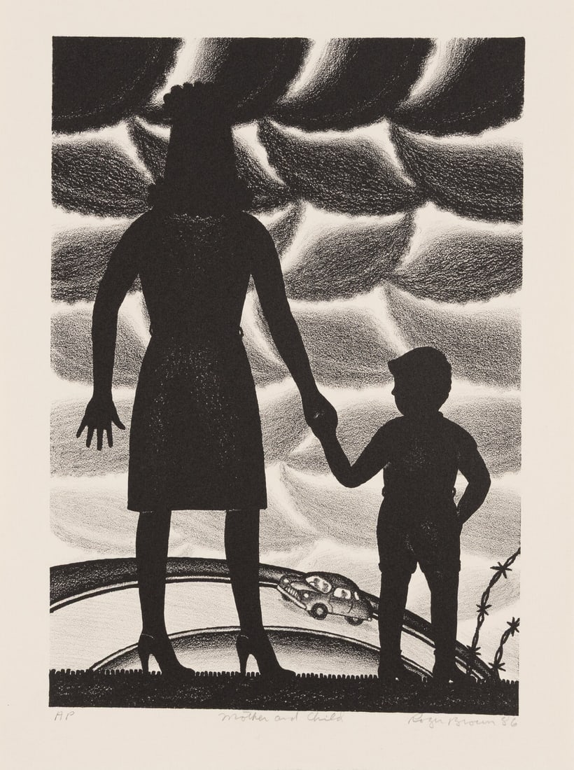 Roger Brown (American, 1941-1997) Mother and Child, 1986: Roger Brown (American, 1941-1997) Mother and Child, 1986 lithograph signed, titled, and inscribed AP in pencil 13 1/8 x 19 inches. Property from the Collection of Gregory Brown This lot is located in 
