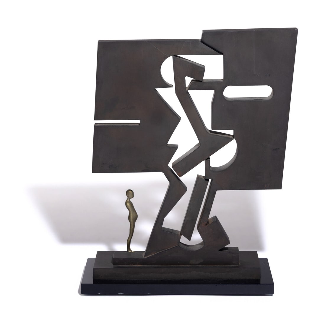 Ernest Tino Trova (American, 1927Ò2009) F.M. Gox, 1976: Ernest Tino Trova (American, 1927Ò2009) F.M. Gox, 1976 black oxidized cold-rolled steel with white bronze figure incised E Trova, stamped with Artist's chop, titled, dated, and numbered 2/125 (un