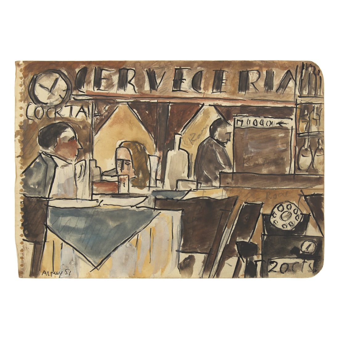 Julio Alpuy (Uruguayan, 1919-2009) Restaurant, 1951: Julio Alpuy (Uruguayan, 1919-2009) Restaurant, 1951 gouache and pencil on paper signed Alpuy and dated (lower left) 6 1/2 x 9 1/4 inches. This lot is located in Philadelphia.