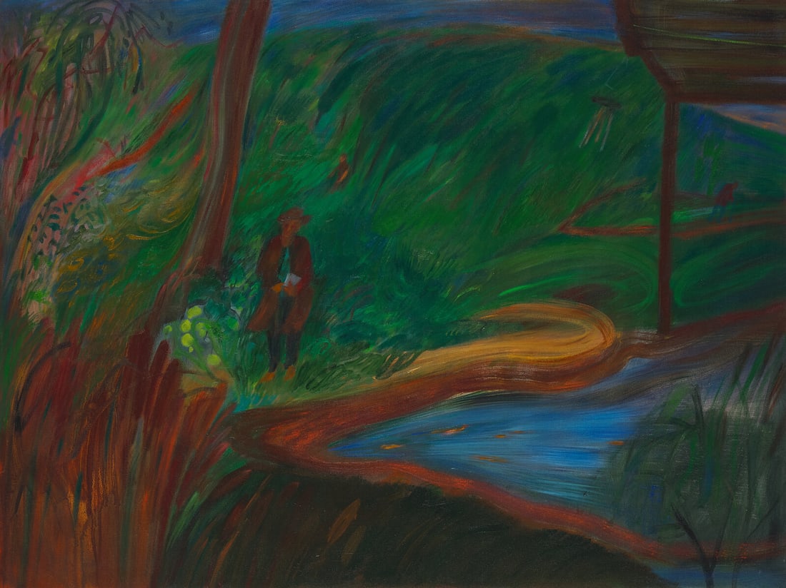 Soumya Netrabile (Indian, b. 1966) Garden at the Rest Home, 2022: Soumya Netrabile (Indian, b. 1966) Garden at the Rest Home, 2022 oil on canvas signed Soumya Netrabile, titled Garden at the Rest Home and dated (verso) 30 x 40 inches. This lot is located in Philadel