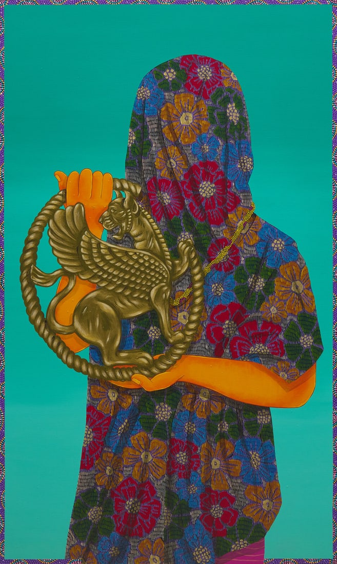 Amir Fallah (Iranian/American, b. 1979) The Artifact, 2022: Amir Fallah (Iranian/American, b. 1979) The Artifact, 2022 acrylic on canvas signed Amir Fallah, titled and dated (verso) 60 x 36 inches. This lot is located in Philadelphia.