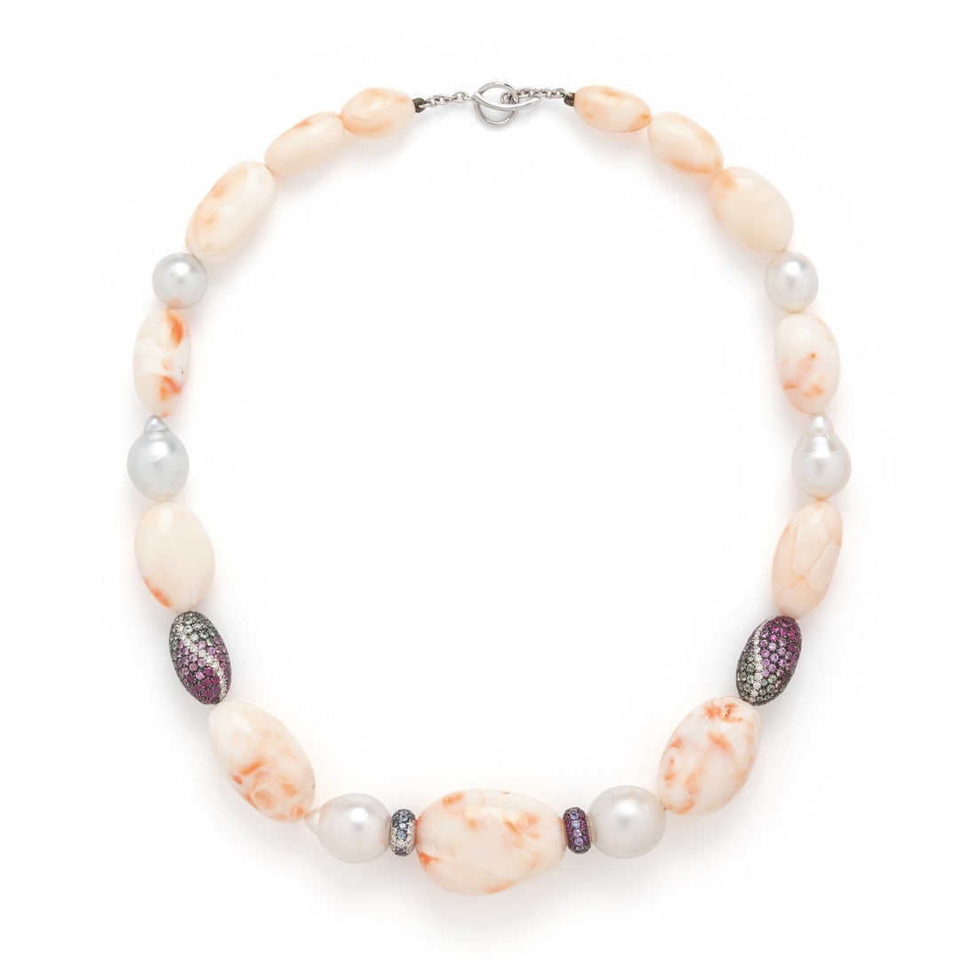 Coral, Cultured Pearl, and Multigem Beaded Necklace (1 of 2)
