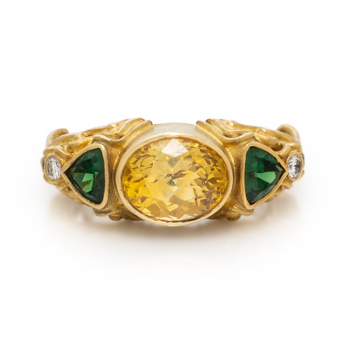 Yellow Sapphire, Tsavorite Garnet, and Yellow Gold Ring (1 of 3)