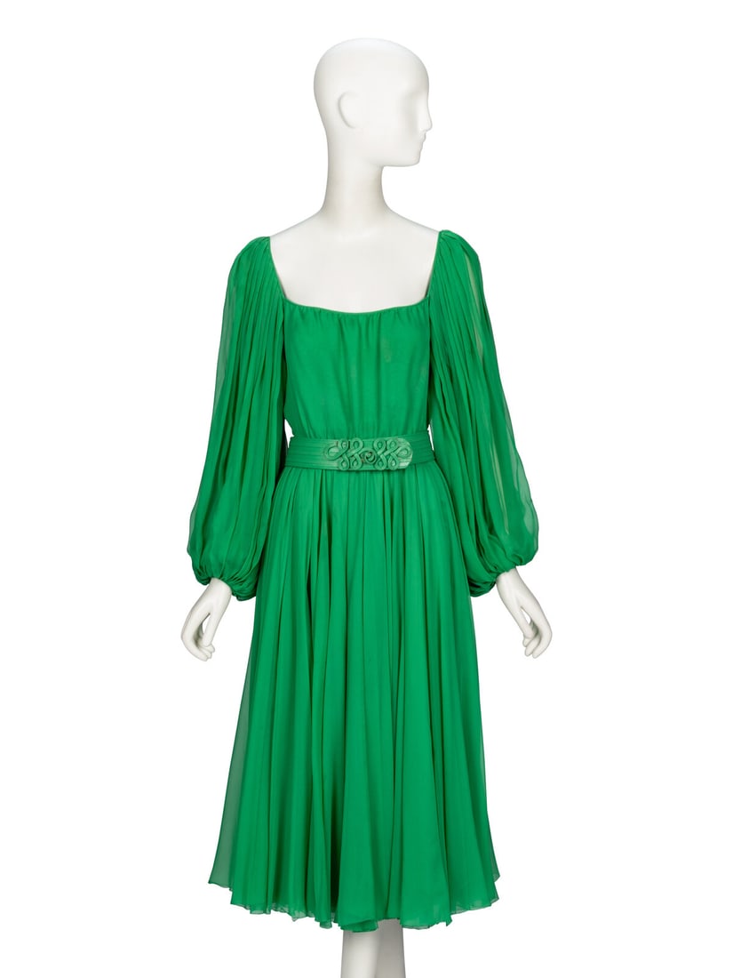 Galanos, Green Chiffon Cocktail Dress (1 of 7)