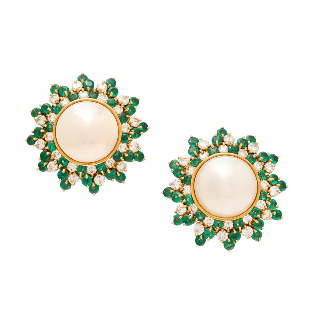 Mabé Pearl, Emerald, and Diamond Earrings (1 of 2)