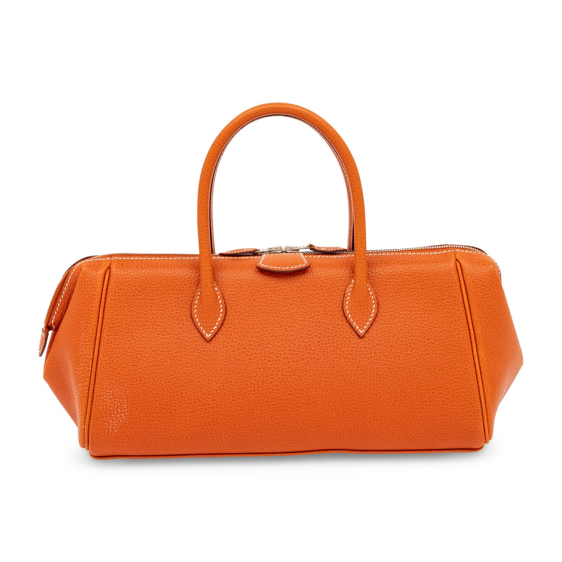 Hermès, Paris Bombay 27 Bag in Potiron Togo: Hermès, Paris Bombay 27 Bag in Potiron Togo Paris Bombay 27 bag in Potiron Togo leather with palladium-plated hardware. Zipper closure and rolled leather handles. Label: Hermès Stamp: J in Square Da