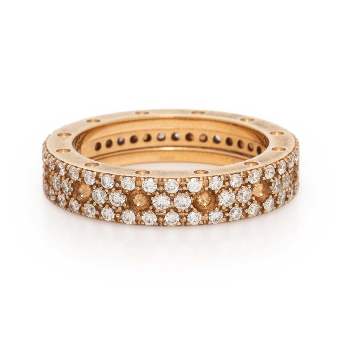 Roberto Coin, Diamond and Rose Gold Ring: Roberto Coin, Diamond and Rose Gold Ring Round brilliant cut diamonds weighing approximately 1.70 carats total. 18 karat rose gold. Ring size 7. Stamp: RC (Roberto Coin maker's mark) 18KT. Gross weigh