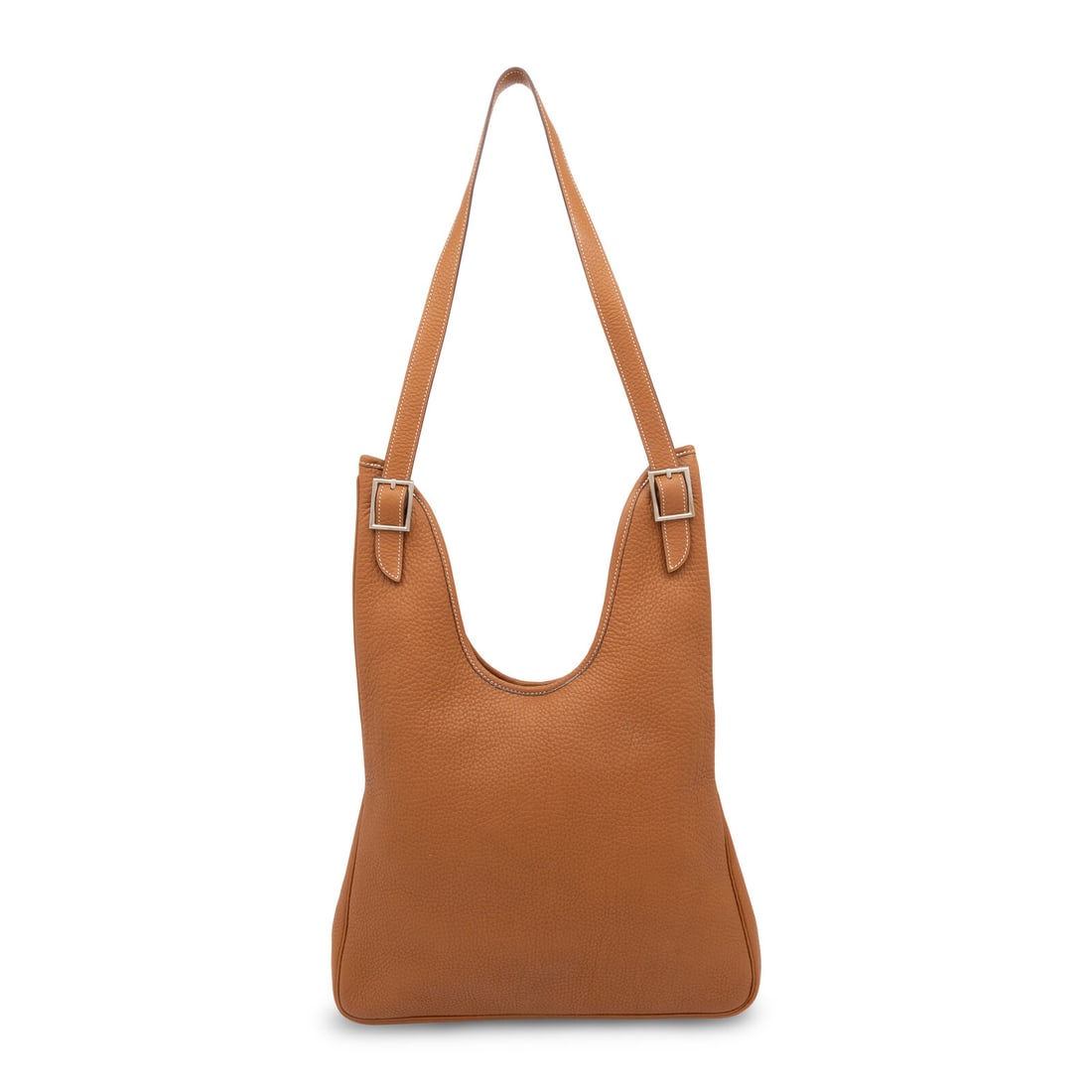 Hermès, Massai PM Tote in Gold Clemence: Hermès, Massai PM Tote in Gold Clemence Massai PM tote in Gold Clemence with brushed palladium-plated hardware. Double-ended zipper closure and two interchangeable flat leather straps. Label: Hermès