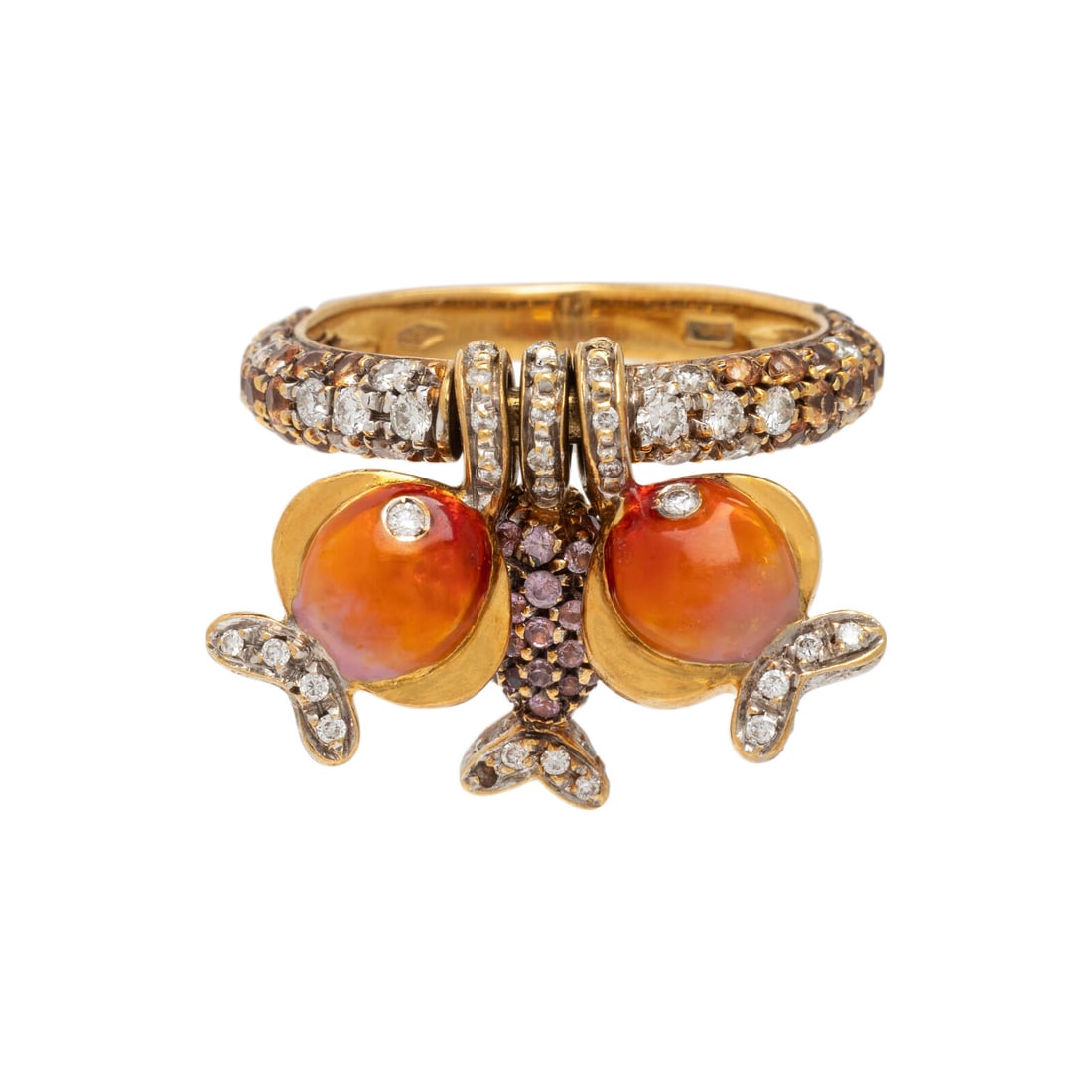 Enamel, Diamond, and Yellow Gold Fish Charm Ring (1 of 3)