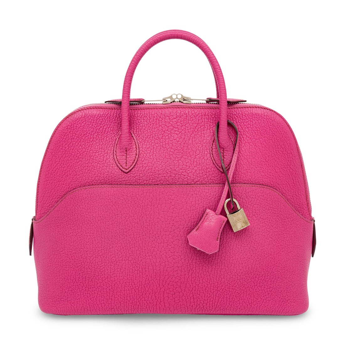 Hermès, Bolide 31 in Fuchsia Chevre Mysore: Hermès, Bolide 31 in Fuchsia Chevre Mysore Bolide 31 bag in Fuchsia Chevre Mysore with palladium-plated hardware. Zipper closure and rolled leather handles. Label: Hermès Stamp.: J in Square Date: 2