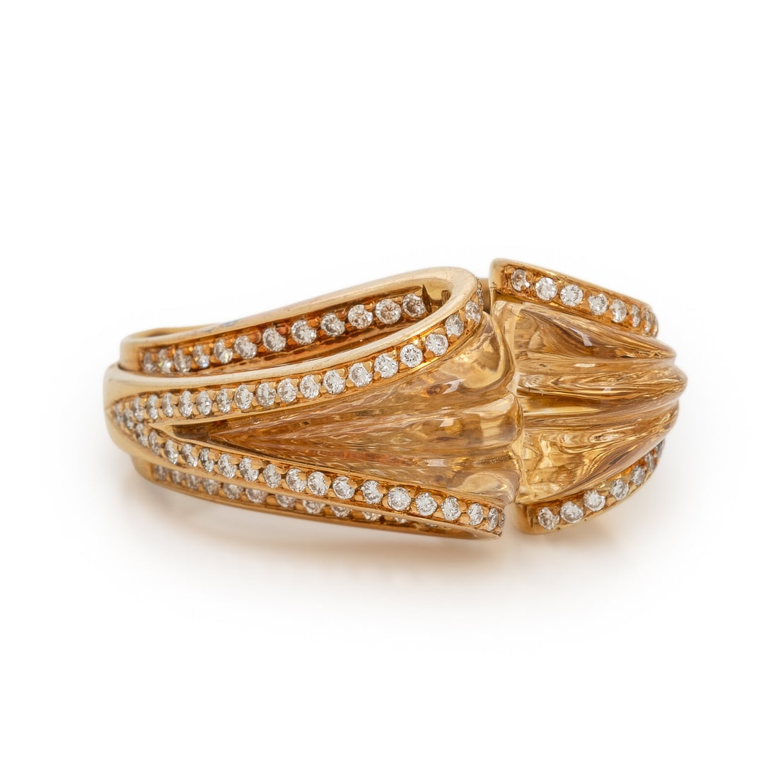 Carved Citrine, Diamond, and Yellow Gold Ring (1 of 3)