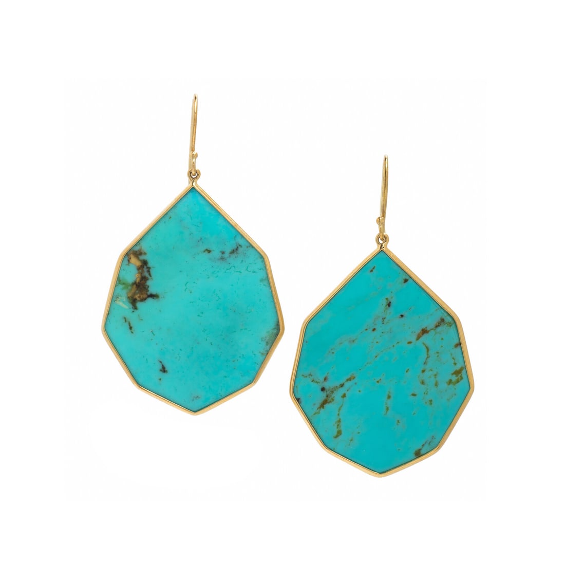 Ippolita, Turquoise and Yellow Gold: Ippolita, Turquoise and Yellow Gold Geometric turquoise slices measuring approximately 4.00 x 3.00 mm. 18 karat yellow gold. 2 1/8 inches long. Stamp: IPPOLITA 18K. Gross weight: 3.95 dwt. Property fr