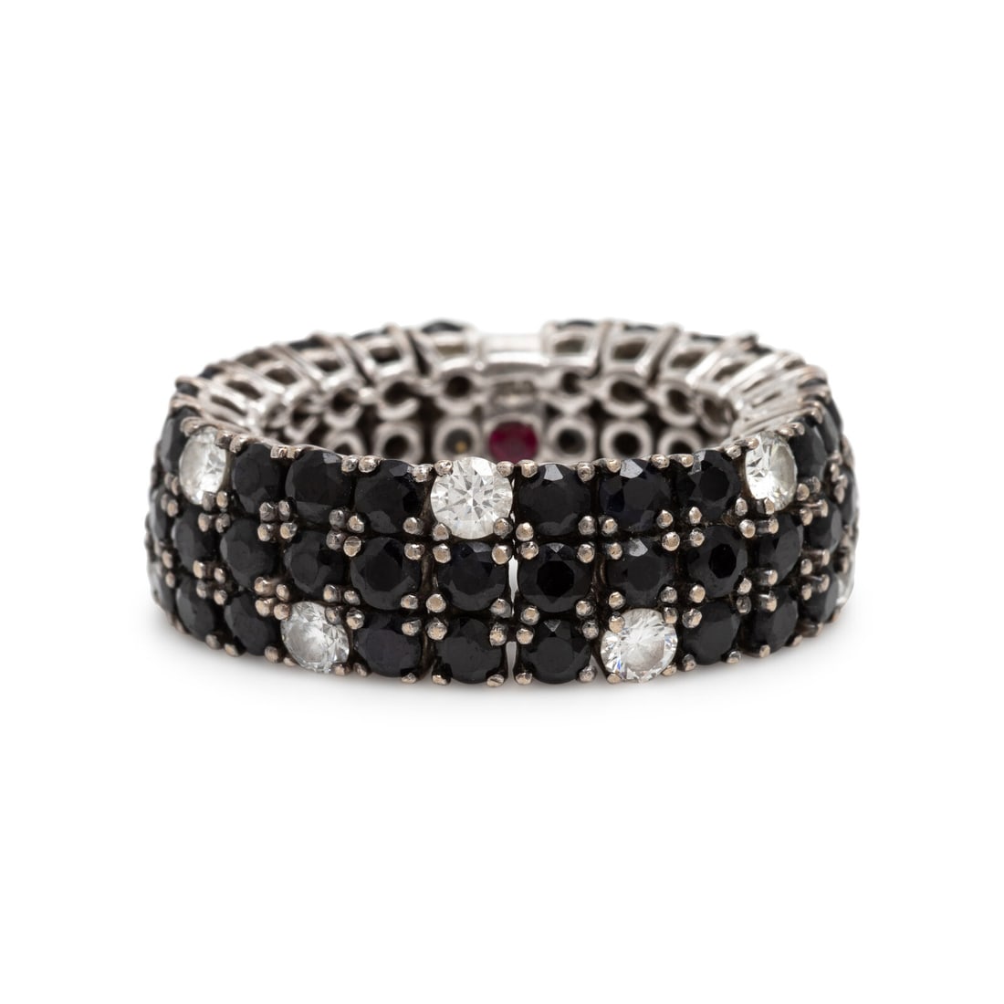 Roberto Coin, Sapphire and Diamond Flexible Ring: Roberto Coin, Sapphire and Diamond Flexible Ring Round brilliant cut diamonds weighing approximately 0.75 carat total, and round sapphires. 18 karat white gold. Ring size 6 1/2. Stamp: (Roberto Coin m