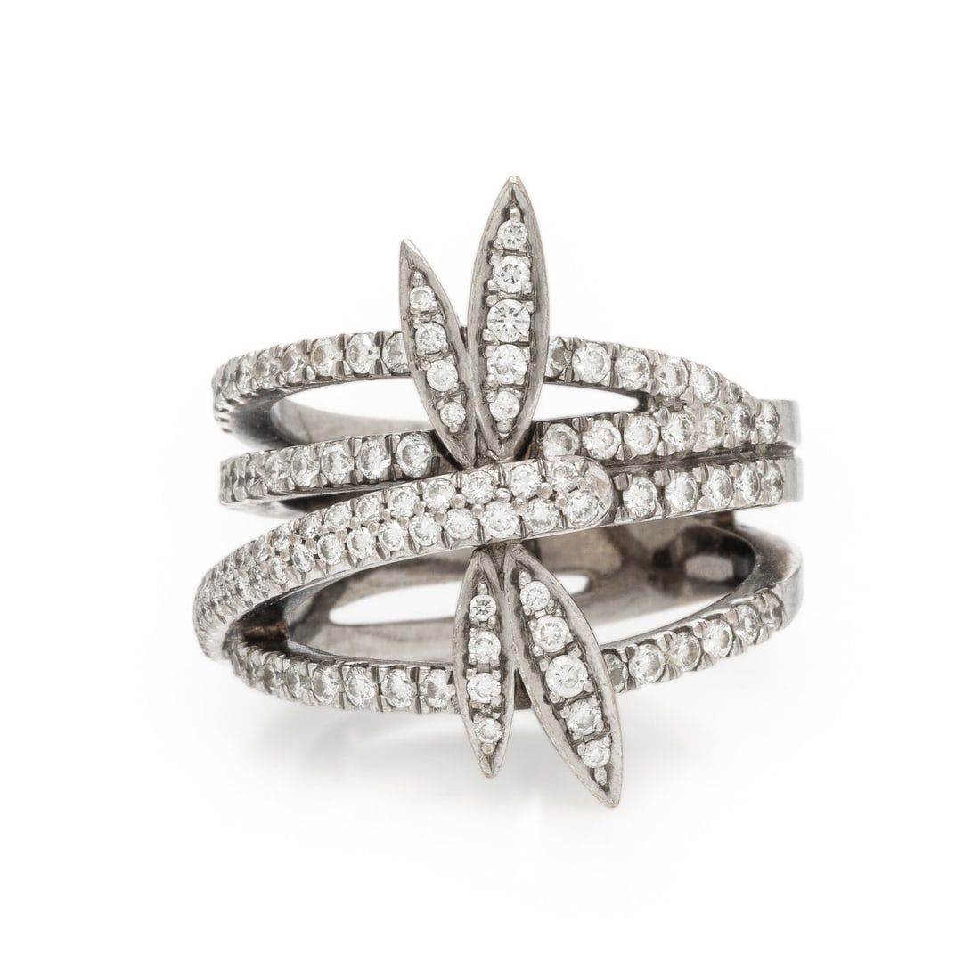 Boodles, Diamond and White Gold Dragonfly Ring: Boodles, Diamond and White Gold Dragonfly Ring Round brilliant cut diamonds weighing approximately 1.02 carats total. 18 karat white gold. Ring size 7. Stamp: BOODLES 0115G0036K (obscured) 1.02 750 (B