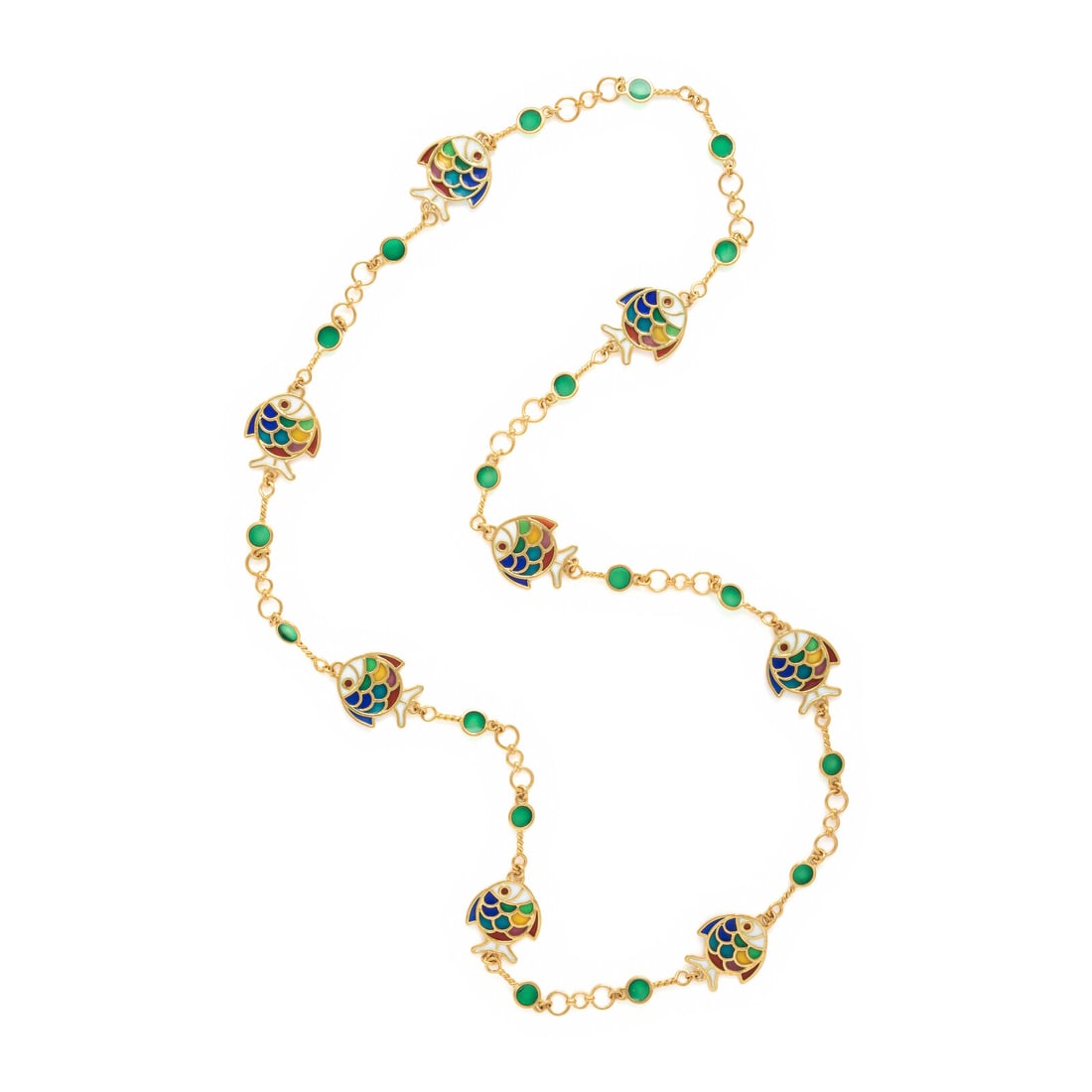 Plique-à-Jour Enamel and Yellow Gold Fish Motif Necklace (1 of 3)