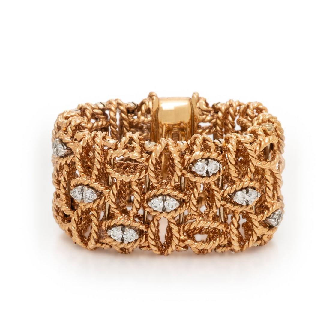 Roberto Coin, Rose Gold and Diamond Flexible Ring: Roberto Coin, Rose Gold and Diamond Flexible Ring Round brilliant cut diamonds. 18 karat rose gold. Ring size 7. Stamp: ITALY (Italian maker's mark) 18Kt. Gross weight: 10.85 dwt. Property from a Napl