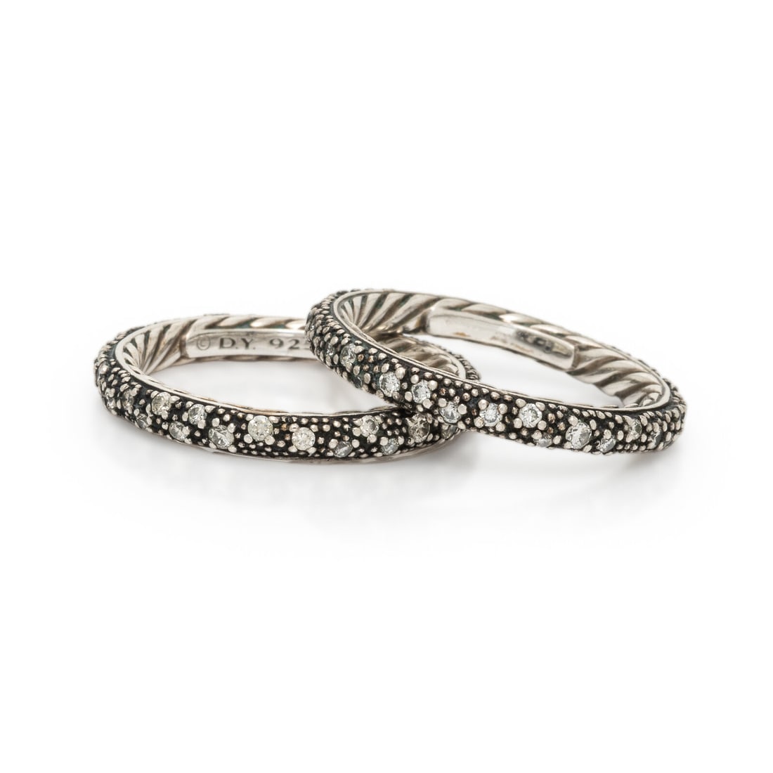 David Yurman, 'Midnight Mélange', Pair of Diamond and Blackened Sterling Silver Rings: David Yurman, 'Midnight Mélange', Pair of Diamond and Blackened Sterling Silver Rings Round brilliant cut diamonds weighing approximately 0.55 carat total. Sterling silver. Ring size 6. Stamp: D.Y. 9