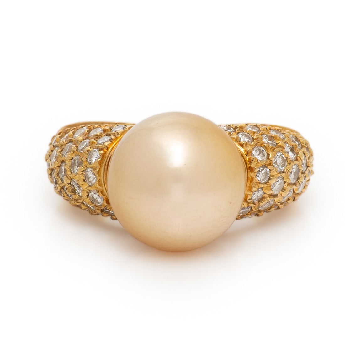 Gold Cultured Pearl, Diamond, and Yellow Gold Ring (1 of 3)