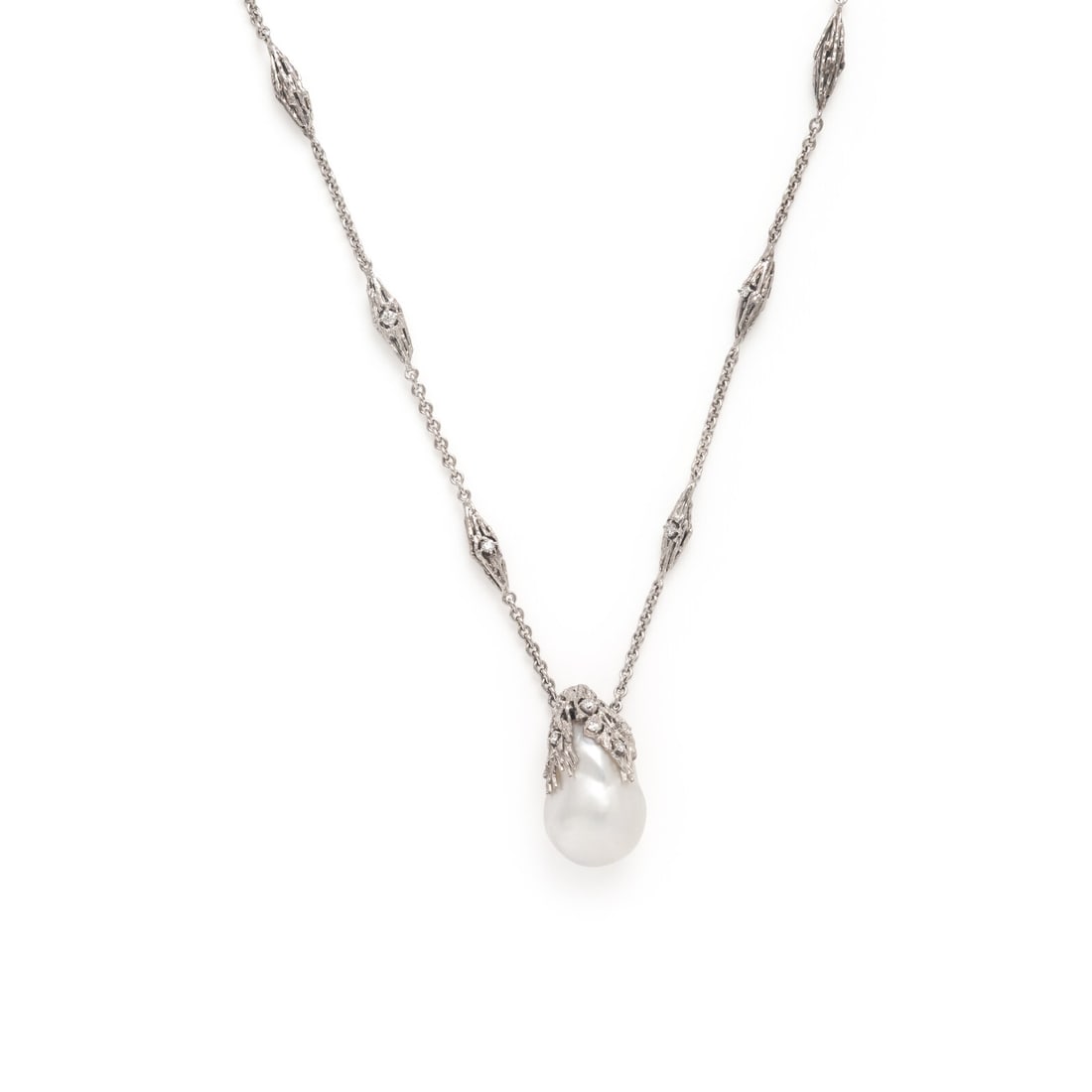 Bunda, Cultured Baroque Pearl, Diamond, and White Gold Pendant Necklace (1 of 3)