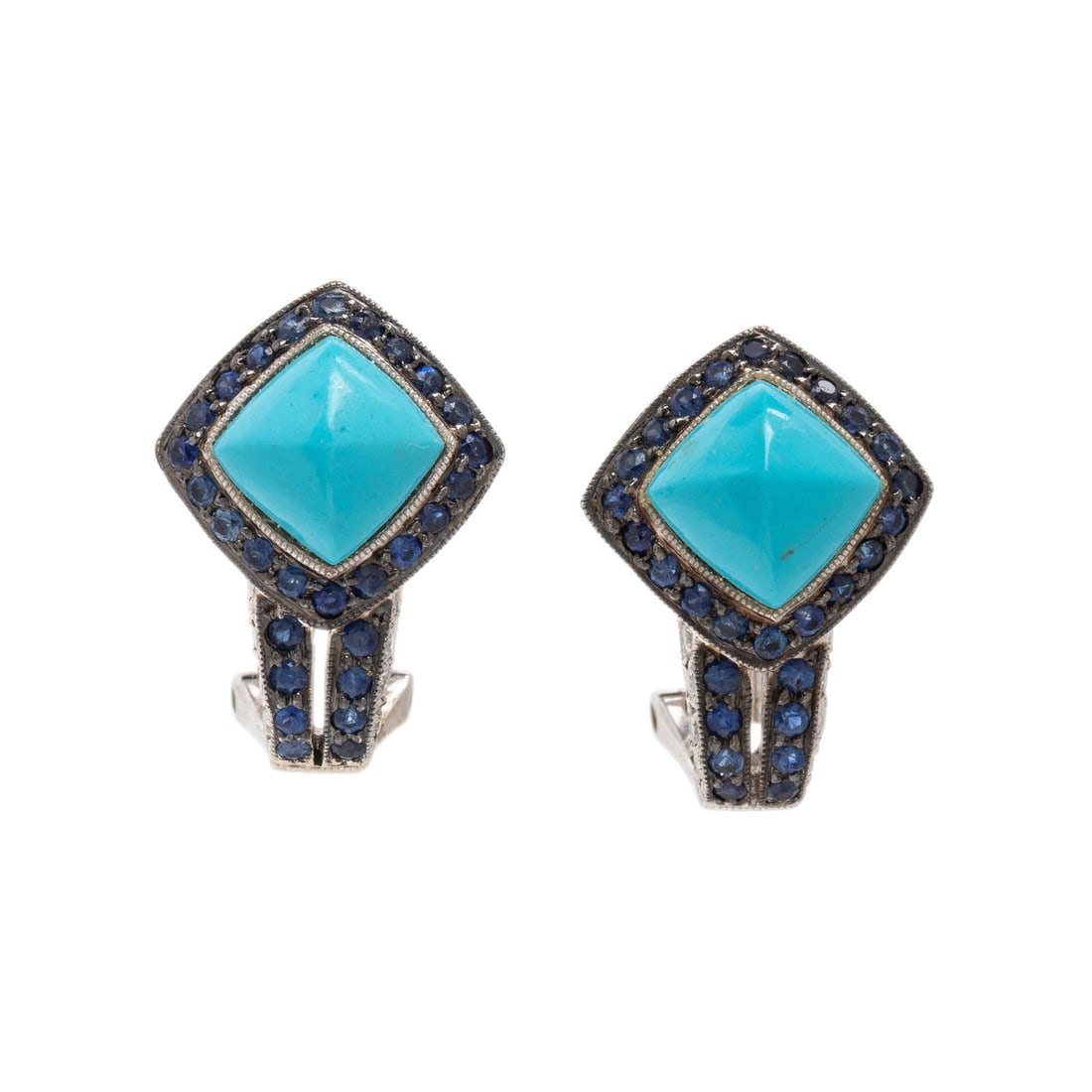 Synthetic Turquoise, Sapphire, and Diamond Earrings (1 of 2)