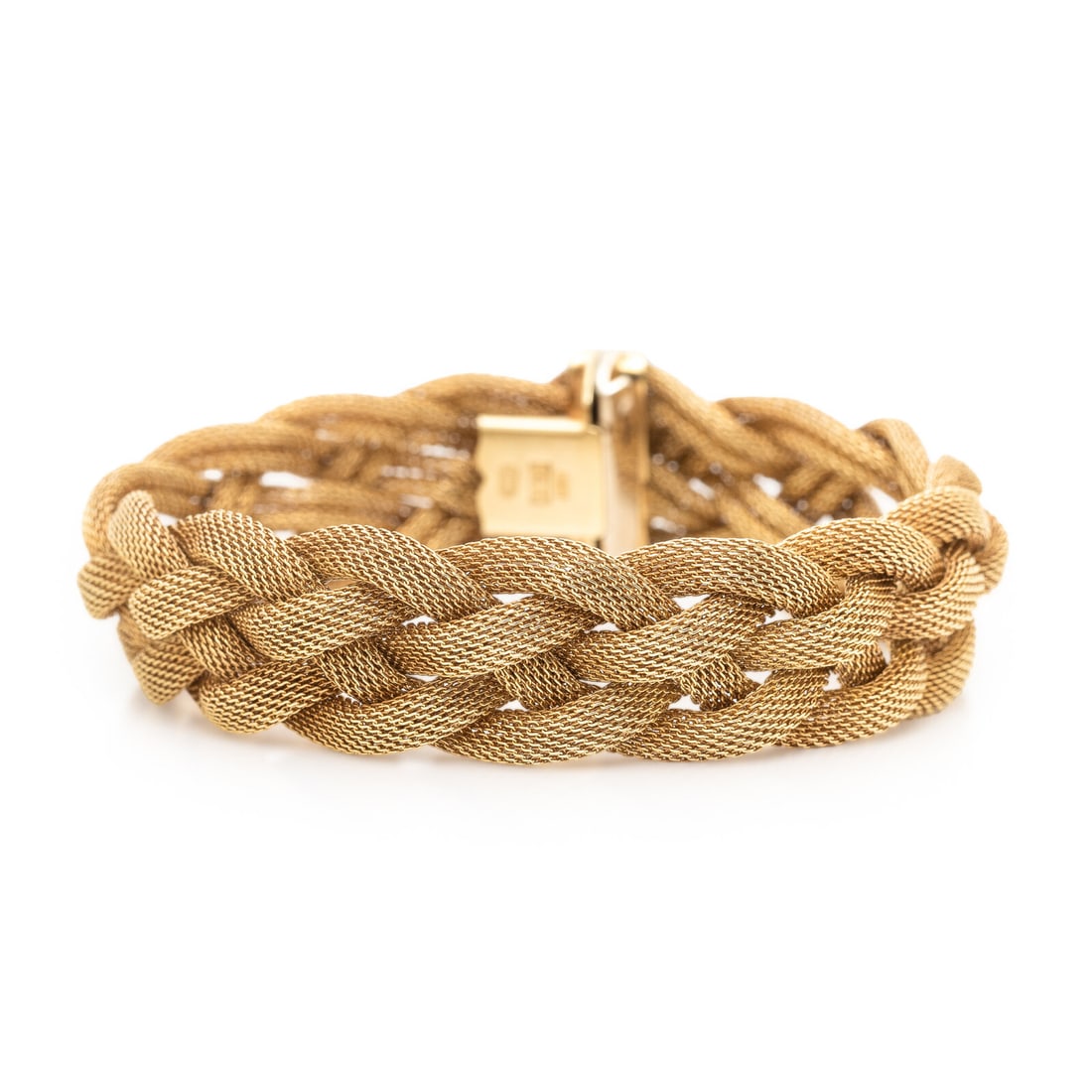 Yellow Gold Braided Mesh Bracelet: Yellow Gold Braided Mesh Bracelet 14 karat yellow gold. 7 1/4 inches long. Stamp: Italy 14K (maker's mark) BREV. Gross weight: 20.80 dwt. Property from a Private Collector This lot is located in Chica