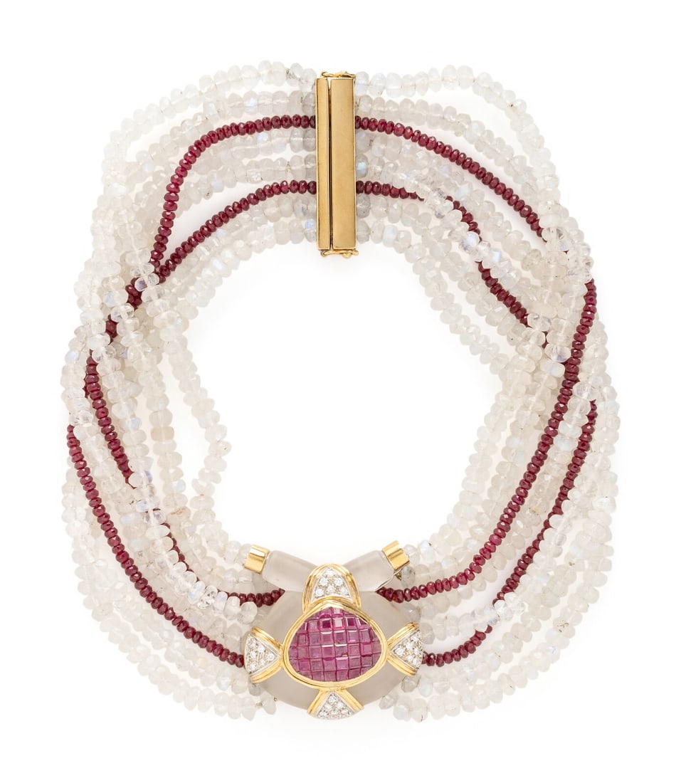 Sazingg, Moonstone and Ruby Beaded Choker Necklace (1 of 3)