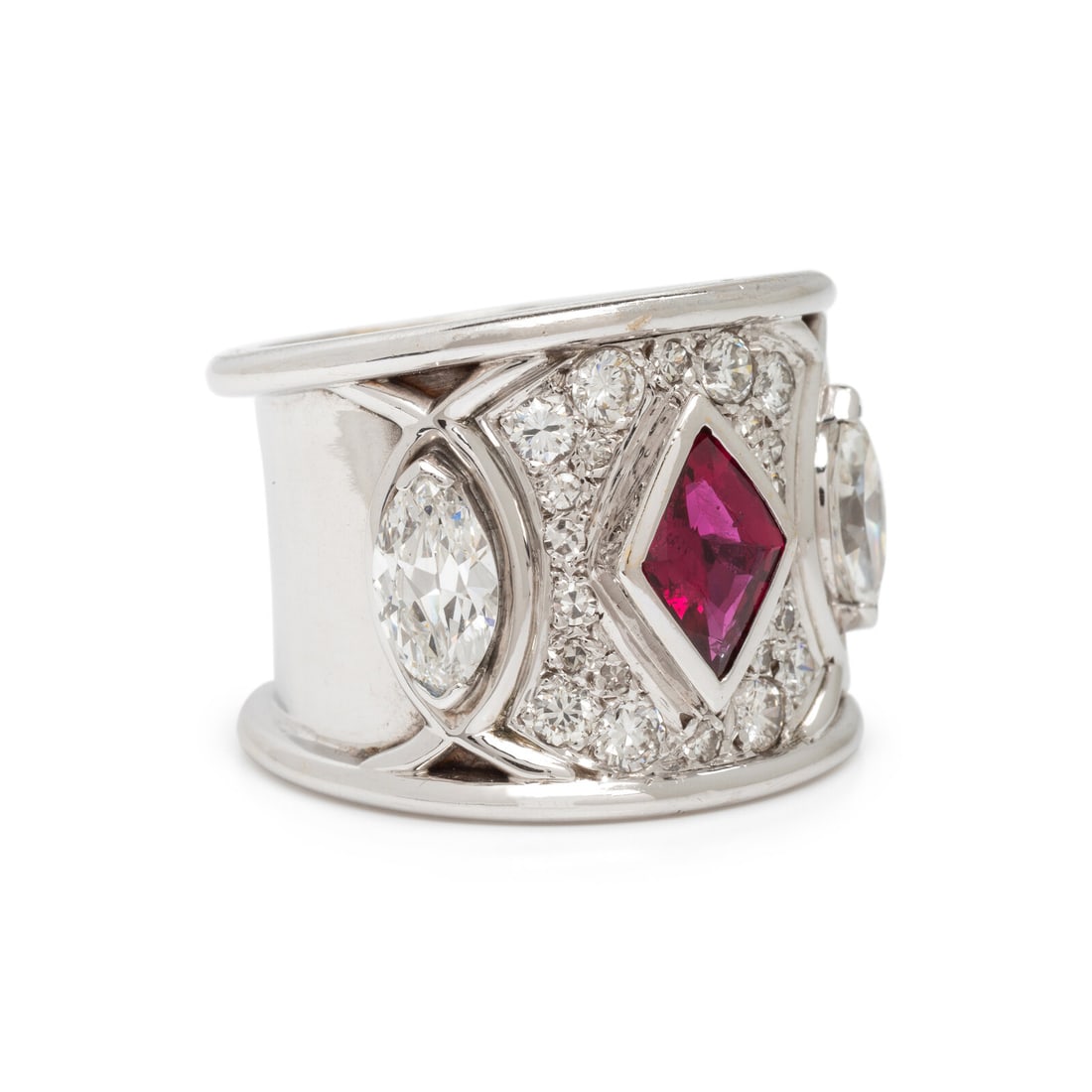 Diamond, Ruby, and White Gold Ring - 2