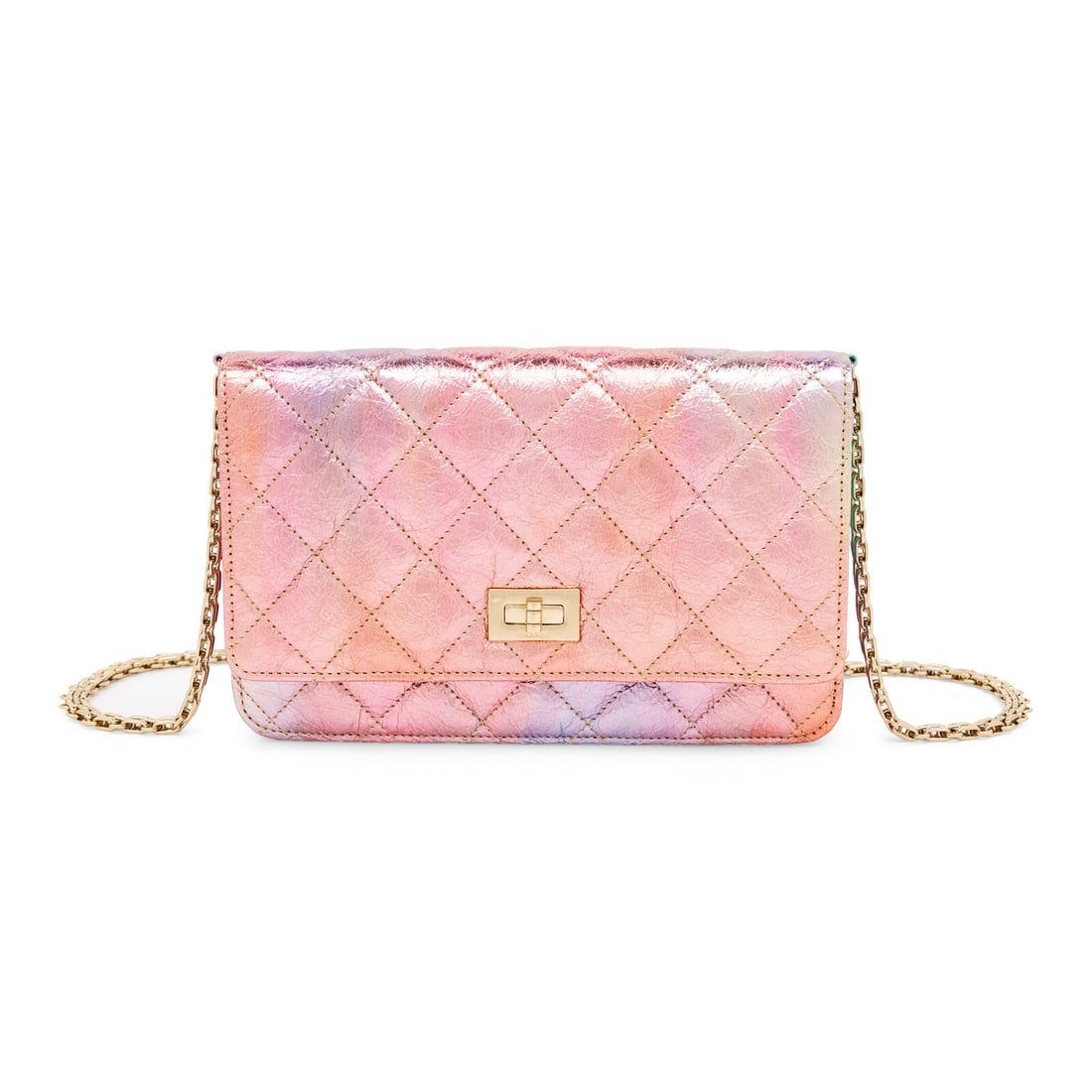 Chanel, Metallic Multicolor 2.55 Wallet-On-Chain: Chanel, Metallic Multicolor 2.55 Wallet-On-Chain 2.55 Reissue Wallet-on-Chain in rainbow metallic aged leather with quilting throughout and gold-tone hardware. Mademoiselle turn-lock closure and