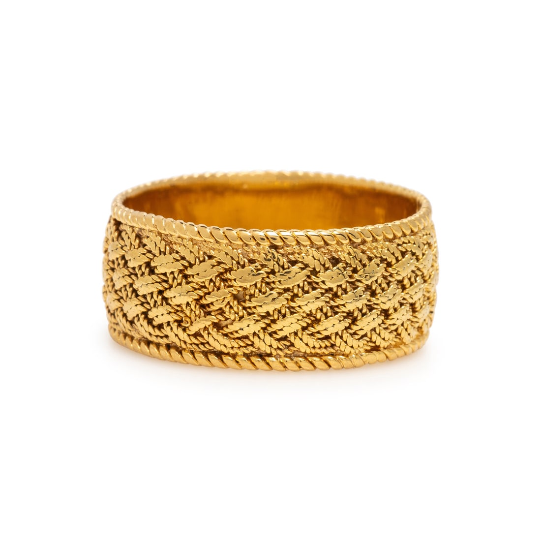 Tiffany & Co., Yellow Gold Woven Band: Tiffany & Co., Yellow Gold Woven Band 18 karat yellow gold. Ring size 6. Stamp: ITALY TIFFANY & CO. 18K. Gross weight: 3.20 dwt. Property of a Lady, Miami, FL This lot is located in Chicago.