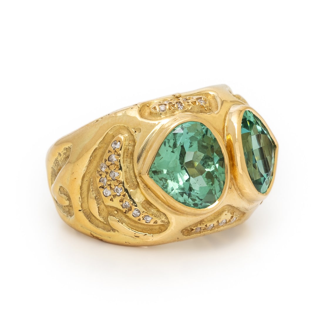 Green Tourmaline, Diamond, and Yellow Gold Ring (1 of 3)