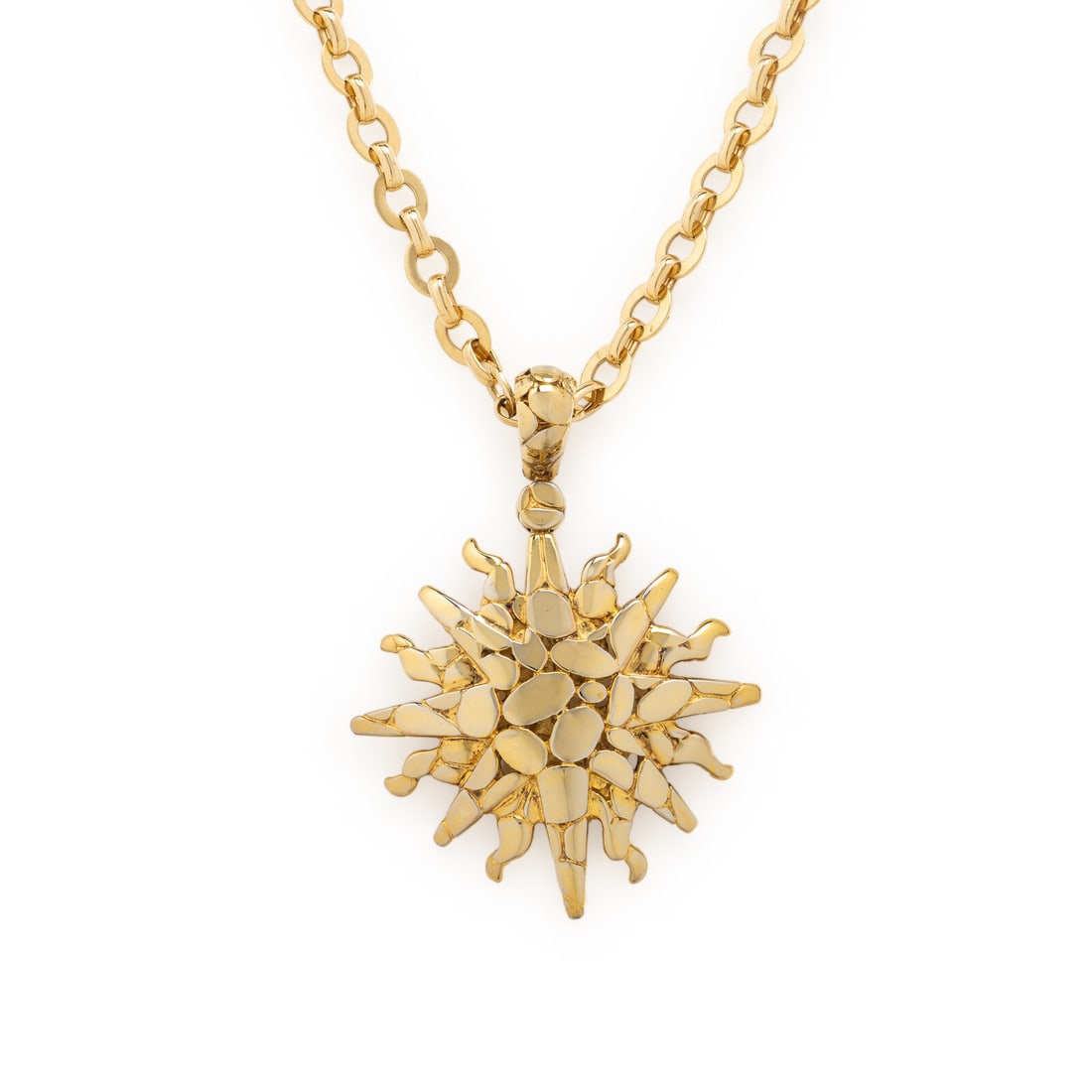 John Hardy, Star Pendant with Unsigned Yellow Gold Chain: John Hardy, Star Pendant with Unsigned Yellow Gold Chain Gold-plated sterling silver, and 14 karat yellow gold. 19 1/4 inches long. Chain stamp: 14K. Pendant stamp: (John Hardy maker's mark) 925. Gros