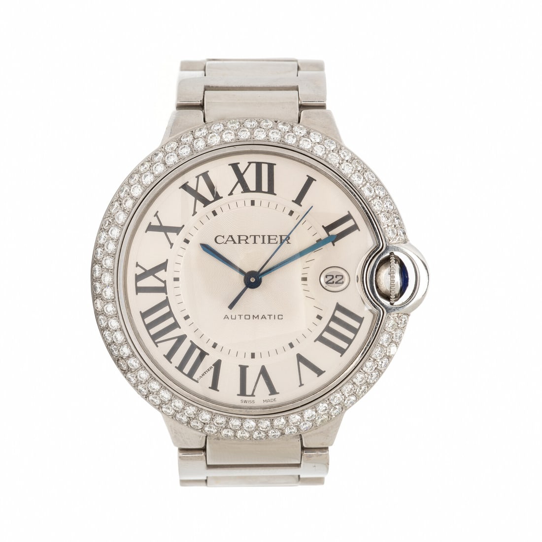Cartier, Ref. 3001, Stainless Steel 'Ballon Bleu' Watch with Diamond Bezel: Cartier, Ref. 3001, Stainless Steel 'Ballon Bleu' Watch with Diamond Bezel Maker: Cartier Model: Ballon Bleu Reference number: 3001 Serial number: 21198RX Year: Circa 2010s Case size: Approx. 42 mm Ca
