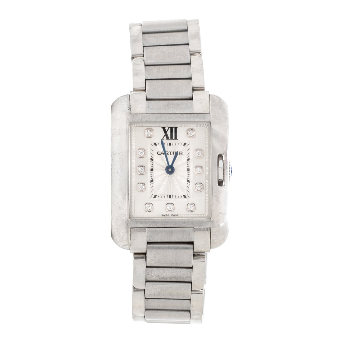 Cartier, Ref. 3485, Stainless Steel 'Tank Anglaise' Watch with Diamond Indices, with Box: Cartier, Ref. 3485, Stainless Steel 'Tank Anglaise' Watch with Diamond Indices, with Box Maker: Cartier Model: Tank Anglaise Reference number: 3485 Serial number: 324531VX Year: Circa 2000s Case size: