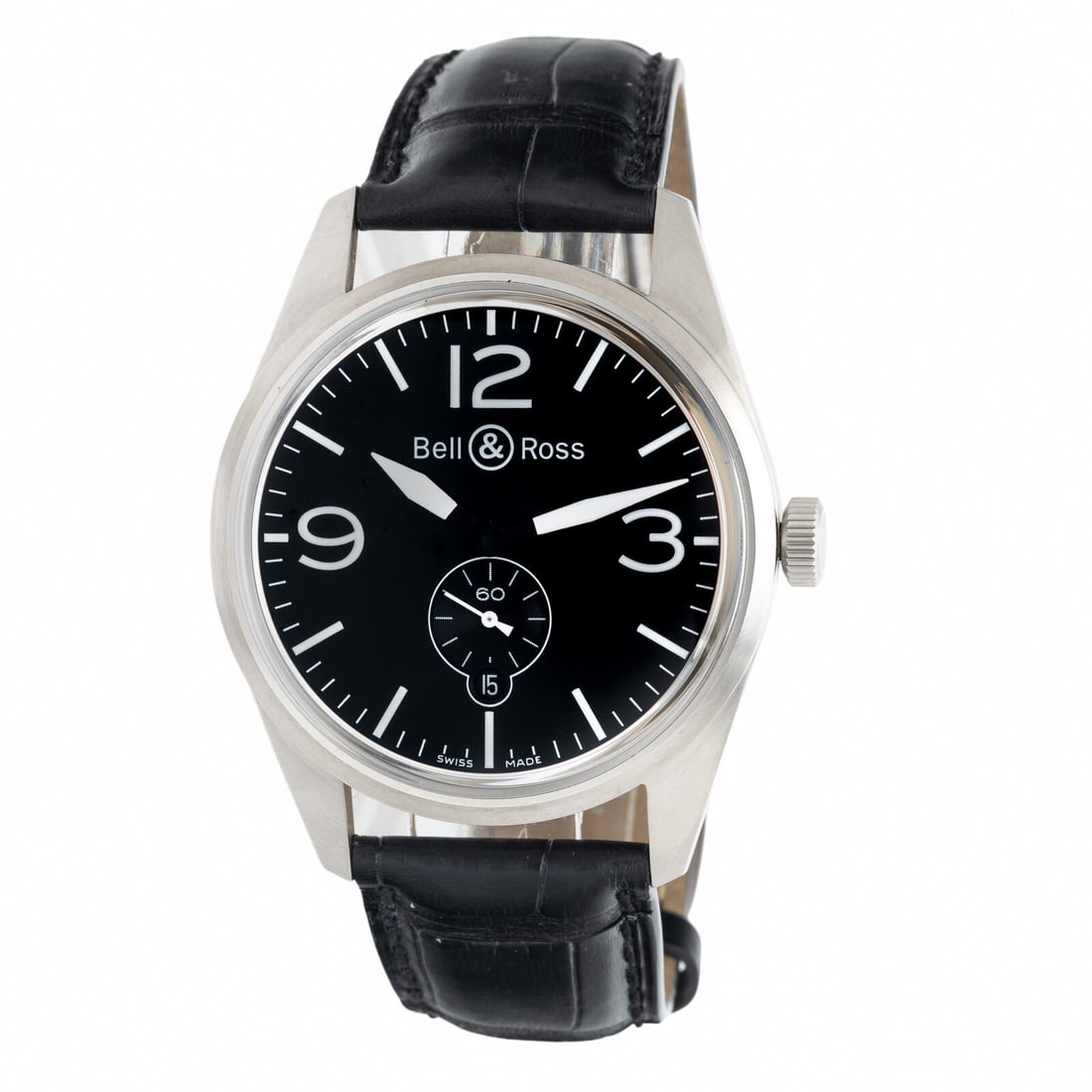 Bell & Ross, Stainless Steel 'BR123' Watch, with Box & Booklet: Bell & Ross, Stainless Steel 'BR123' Watch, with Box & Booklet Maker: Bell & Ross Model: BR123 Reference number: BRV123-BL-ST/SCA Case size: Approx. 41 mm Case material: Stainless steel Dial: Black Mo