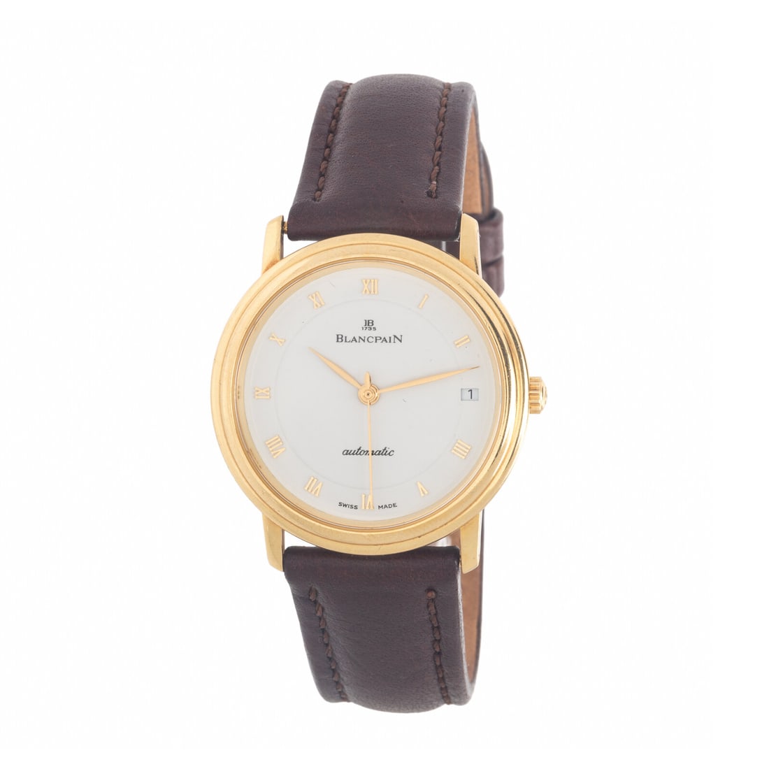 Blancpain 'Villeret' Watch, with Box & Booklets: Blancpain 'Villeret' Watch, with Box & Booklets Maker: Blancpain Model: Villeret Case number: 911 Year: Circa 2000s Case size: Approx. 34 mm Case material: 18K yellow gold Dial: White Movement: Automa