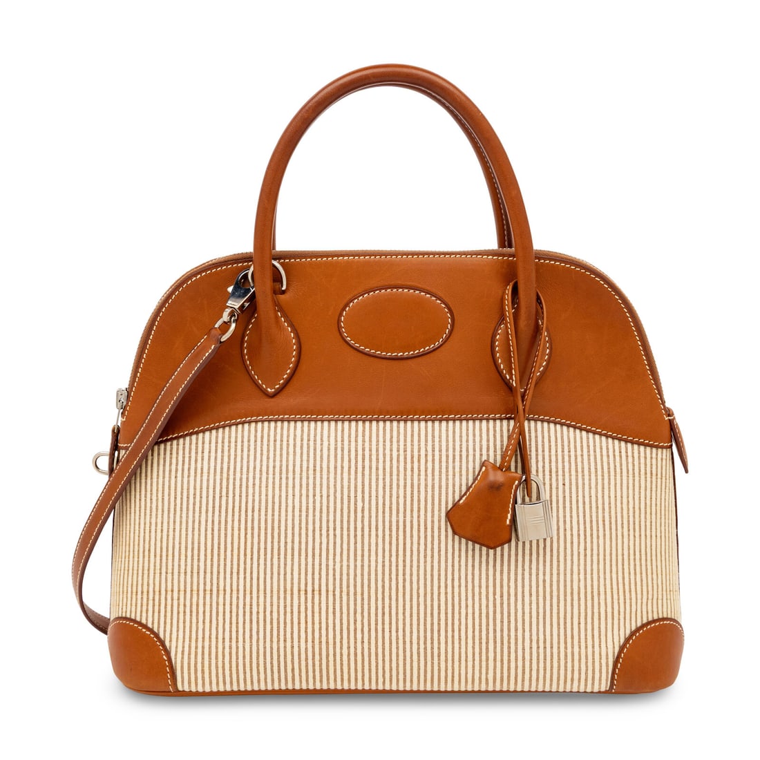 Hermès, Bolide 31 in Barénia & Crinoline: Hermès, Bolide 31 in Barénia & Crinoline Bolide 31 bag in Barénia leather and Crinoline with palladium-plated hardware. Locking zipper closure, rolled leather handles, and removable flat leather sh
