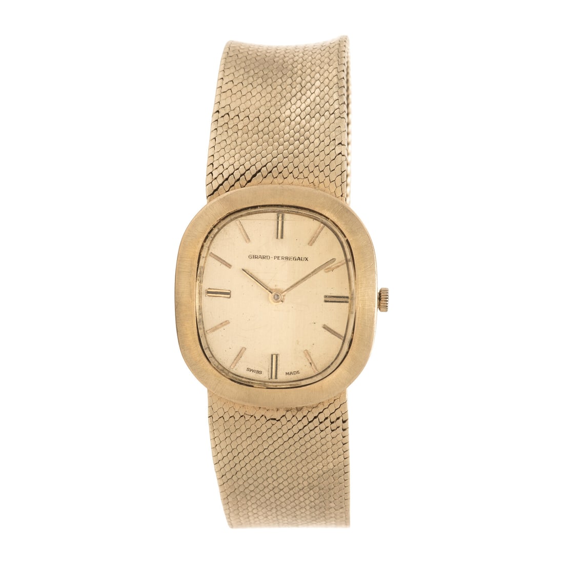 Girard-Perregaux, 18K Yellow Gold Watch: Girard-Perregaux, 18K Yellow Gold Watch Maker: Girard-Perregaux Serial number: 8839 FG Year: Circa 1960s Case size: Approx. 30 x 34 mm Case material: 18K yellow gold Dial: Champagne Movement: Manual w