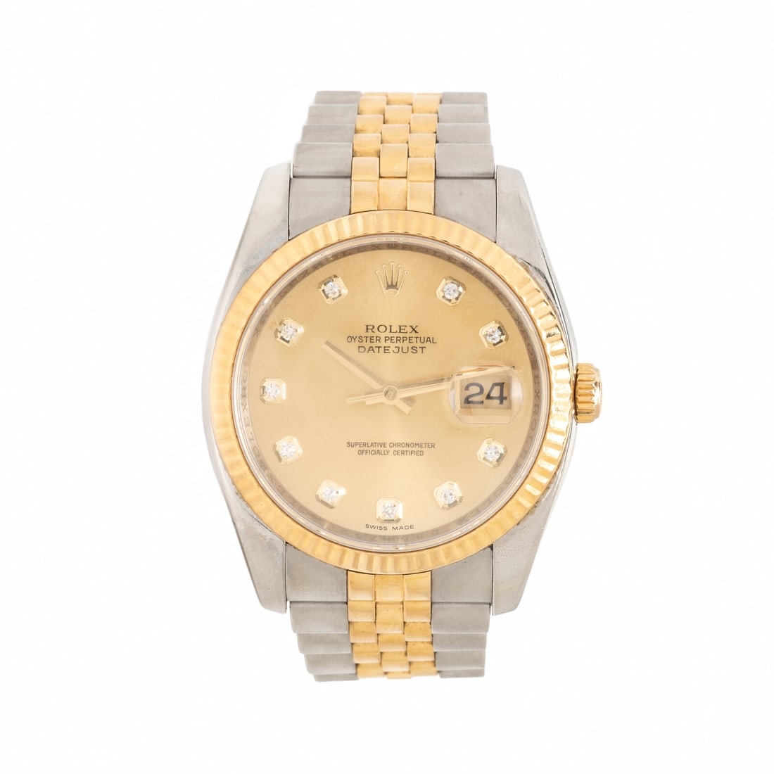 Rolex, Ref. 116233, Stainless Steel and 18K Yellow Gold 'Datejust' Watch with Factory Diamond Dial: Rolex, Ref. 116233, Stainless Steel and 18K Yellow Gold 'Datejust' Watch with Factory Diamond Dial Maker: Rolex Model: Datejust Reference number: 116233 Serial number: D951752 Year: Circa 2005 Case si