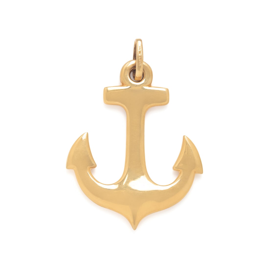 Yellow Gold Anchor Pendant: Yellow Gold Anchor Pendant 18 karat yellow gold. 3 1/8 inches long. Stamp: ITALY 750 18K 237A. Gross weight: 22.15 dwt. Property from an Important Private Collection, Florida This lot is located in Ch