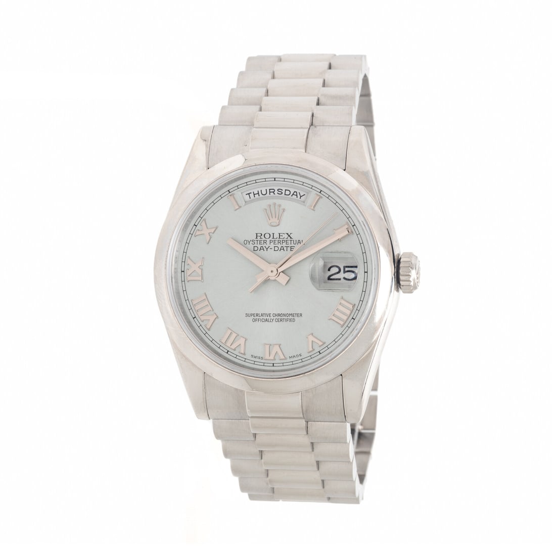 Rolex, Ref. 118206, Platinum 'Day-Date' Watch, with Box: Rolex, Ref. 118206, Platinum 'Day-Date' Watch, with Box Maker: Rolex Model: Day-Date Reference number: 118206 Serial number: Z418683 Year: Circa 2007 Case size: Approx. 36 mm Case material: Platinum B