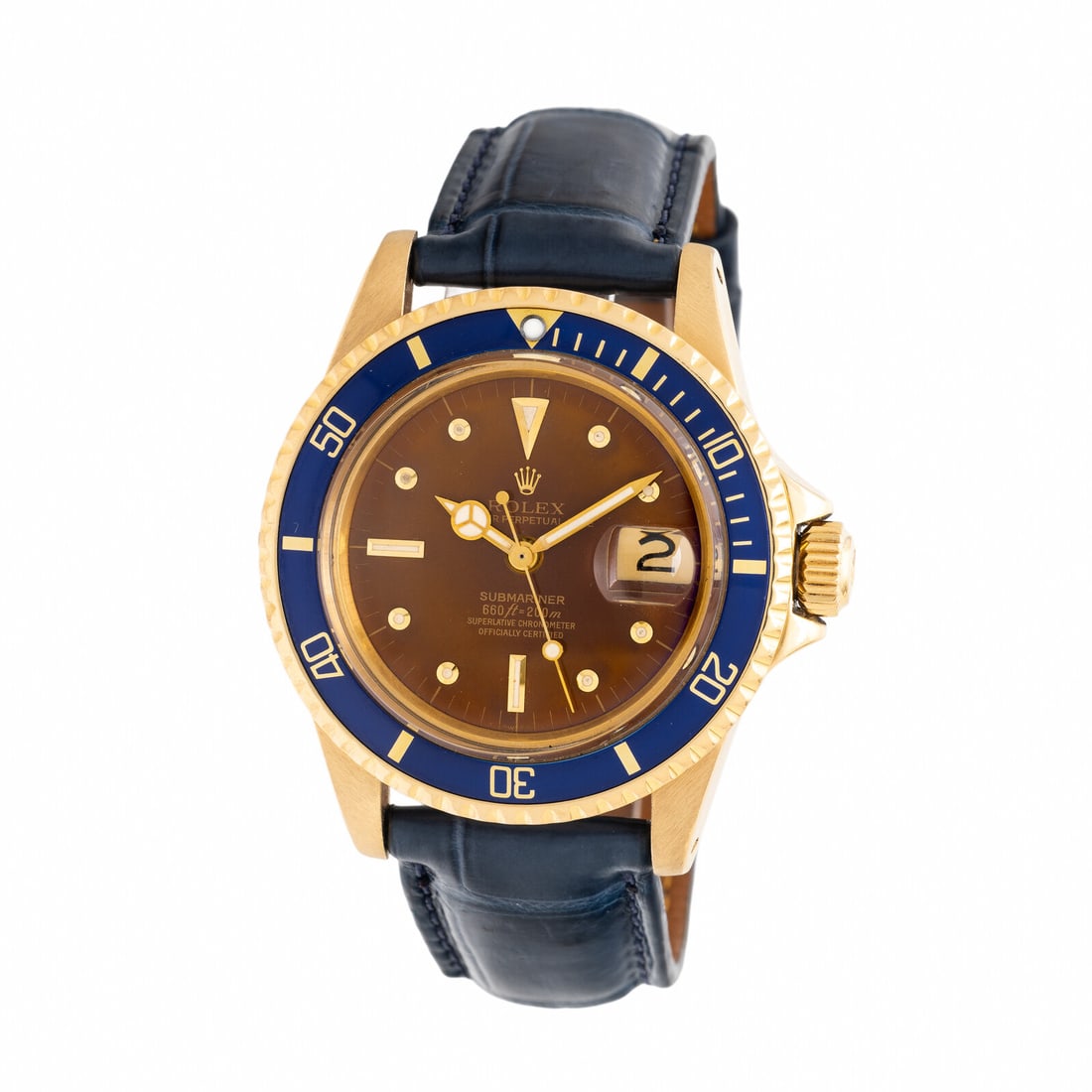 Rolex, Ref. 1680/8, 18K Yellow Gold 'Submariner' Watch with charismatic 'Tropical' Dial: Rolex, Ref. 1680/8, 18K Yellow Gold 'Submariner' Watch with charismatic 'Tropical' Dial Maker: Rolex Model: Submariner Reference number: 1680/8 Serial number: 3583133 Year: Circa 1974 Case size: Appro